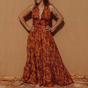 (Viral) Gardenbelle Boho Fiona Jumpsuit 2X/3X Plus Size Wide Leg Silk Hippie